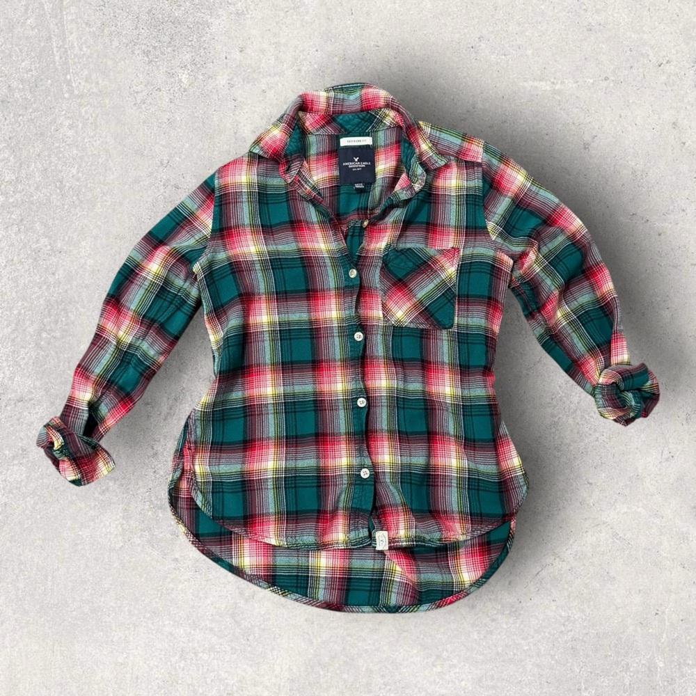American Eagle Outfitters Plaid Shirt - Green, Red, Yellow